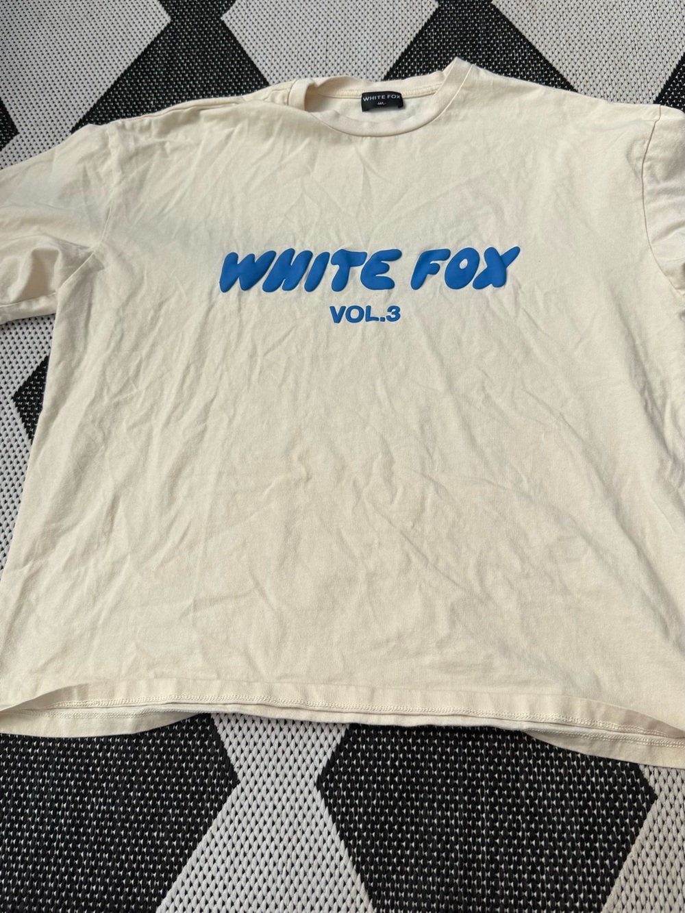 White Fox Boutique Cream Short Sleeve Tee with Blue Logo